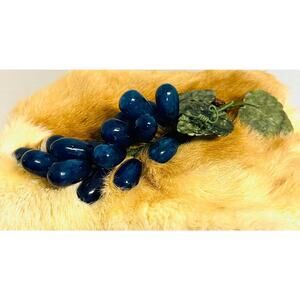 Vintage MCM Blue Stone? Decorative Grape Cluster With Green Jade Leaves